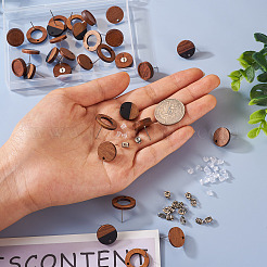 32Pcs 4 Style Flat Round & Donut Wood Stud Earring Findings & Earring Settings&nbsp;FIND-TA0002-30