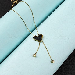 PVD Vacuum Plating 304 Stainless Steel Enamel Heart Pendant Necklaces&nbsp;NJEW-C063-03G