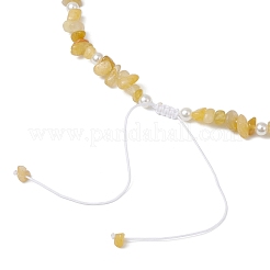 Natural Topaz Jade Chip & Imitaton Round Pearl Beaded Adjustable Necklaces&nbsp;NJEW-JN05227-02