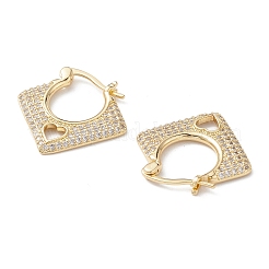 Rhombus with Heart Clear Cubic Zirconia Hoop Earrings&nbsp;EJEW-M216-10G