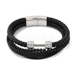 Braided Black Microfiber Leather Cord Multi-strand Bracelets for Women Men&nbsp;BJEW-D304-03P