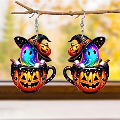 Pumpkin Cup with Ghost Acrylic Dangle Earrings&nbsp;FS-WG7B4FC-01