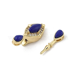 Brass Micro Pave Cubic Zirconia & Optimized Lapis Box Clasps&nbsp;KK-P291-47G