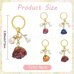 4Pcs Plastic with Alloy Enamel Rose Pendant Decorations&nbsp;KEYC-YW00285