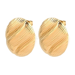 304 Stainless Steel Oval with Stripe Stud Earrings&nbsp;EJEW-I320-21G-05