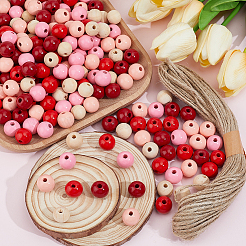 250Pcs 5  Colors Spray Painted Round Natural Schima Wood Beads&nbsp;WOOD-PA0001-73A