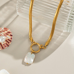 Fashion Irregular Natural Freshwater Pearl Rectangle Pendant Stainless Steel Falt Snake Chain Necklaces for Women&nbsp;FS5153