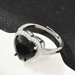 Heart Brass Micro Pave Cubic Zirconia Cuff Open Rings for Women&nbsp;CU-CBA0A21-02P