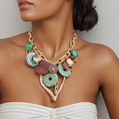 Bohemian Style Alloy Resin Disc Heart Pendant Cable Chain Bib Necklaces for Women&nbsp;FS-WG7B6D9-01