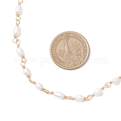 Natural Pearl Rice Beads & Copper Wire Link Chain Necklaces&nbsp;NJEW-JN05493
