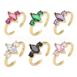 Brass Micro Pave Cubic Zirconia Cuff Open Rings for Women&nbsp;RJEW-L343-14G