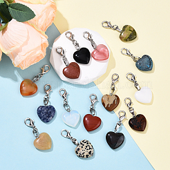 15Pcs Heart Natural & Synthetic Mixed Stone Pendant Decorations&nbsp;HJEW-YW00170