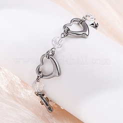 201 Stainless Steel Heart Link Chain Bracelets&nbsp;BJEW-B078-177P-02