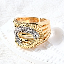 Brass Micro Pave Cubic Zirconia Adjustable Cuff Open Rings&nbsp;RJEW-D313-15PG