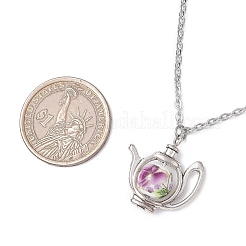 Handmade Flower Printed Porcelain Ceramic Bead Kettle Pendant Necklaces&nbsp;NJEW-JN05257