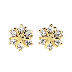 Flower Brass Micro Pave Clear Cubic Zirconin Stud Earrings&nbsp;EJEW-D318-10G