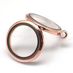 Flat Round Alloy Glass Magnetic Photo Frame Living Memory Floating Locket Pendants&nbsp;PALLOY-S046-01RG