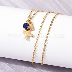 304 Stainless Steel Glass Drill Birth Stone Constellation Pendant Necklaces&nbsp;LS-STAS-D305-08G-I