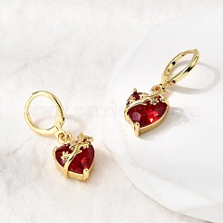 Heart Brass Glass Hoop Earrings&nbsp;EJEW-P333-09B-G
