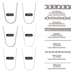 6Pcs 6 Styles Stainless Steel Cable & Snake & Rope & Box Chain Necklaces Set for Men Women&nbsp;NJEW-TA0001-14