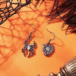 Alloy Rhinestone Spider & Heart Dangle Earrings&nbsp;EJEW-JE06655-02