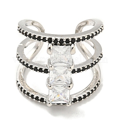 Square Rack Plating Brass Micro Pave Cubic Zirconia Wide Open Cuff Rings for Women&nbsp;RJEW-F162-14P