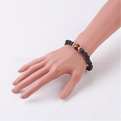Natural Lava Rock and Tiger Eye Stretch Bracelets&nbsp;BJEW-JB03001-03