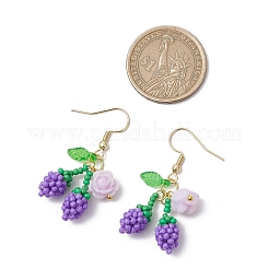 Flower with Cherry 304 Stainless Steel Glass Seed Beads Dangle Earrings&nbsp;EJEW-MZ00419