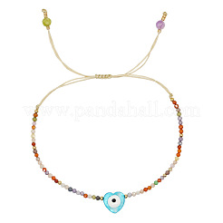 Bohemian Adjustable Colorful Natural Shell & Natural Mixed Stone Faceted Round Beaded Evil Eye Braided Bracelets for Women&nbsp;VR3848-1