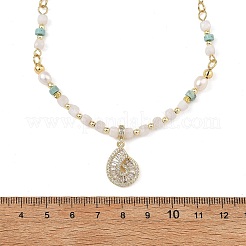 Ocean Brass Pave Clear Cubic Zirconia Conch Shell Shape Pendant Necklaces&nbsp;NJEW-JN06421