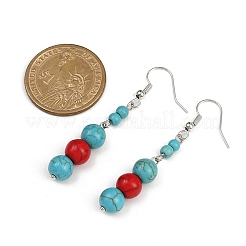 Brass Synthetic Turquoise Dangle Earrings&nbsp;EJEW-JE06589-03