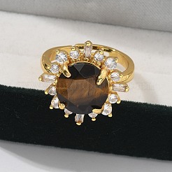 Sunflower Natural Tiger Eye Finger Rings&nbsp;RJEW-B113-03G-04