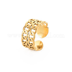 Ion Plating(IP) 304 Stainless Steel Curb Chain Open Cuff Ring for Women&nbsp;RJEW-S405-162G