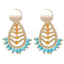 Natural Howlite Teardrop Dangle Stud Earrings&nbsp;EJEW-MZ00526-01