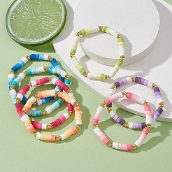 7Pcs 7 Color Polymer Clay Heishi Surfer Stretch Bracelets Set&nbsp;BJEW-JB09644-01