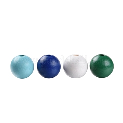 160 Pcs 4 Colors Summer Ocean Marine Style Painted Natural Wood Round Beads&nbsp;WOOD-LS0001-01G