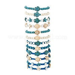 12Pcs 12 Styles Dyed Synthetic Turquoise Beads Braided Bead  Bracelets & Stretch Bracelets for Women&nbsp;BJEW-JB11624