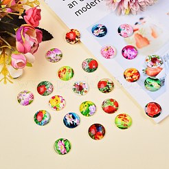 100Pcs Flower Printed Glass Cabochons&nbsp;sgGGLA-SZ0001-19