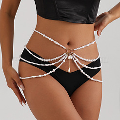 Zinc Alloy and Imitation Pearl Round Beaded Multi-Layered Waist Belly Chains for Women&nbsp;FS-WG06AFB-01