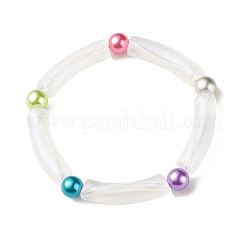 Acrylic Curved Tube & Round Chunky Stretch Bracelet for Women&nbsp;BJEW-JB08282