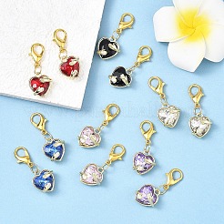 12Pcs 6 Styles Heart Alloy Glass Pendant Decorations&nbsp;HJEW-YW00265