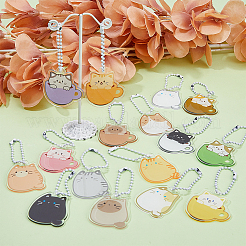 16 Sets 16 Style Cartoon Cute Cat Animal  Acrylic Pendant Decoration with Iron Ball Chain&nbsp;HJEW-HY0001-06