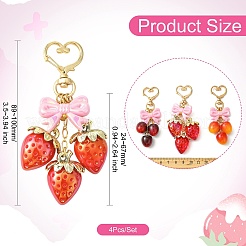 4Pcs Strawberry & Cherry Acrylic Pendant Decorations&nbsp;HJEW-CJ00090