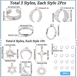 DIY Star Moon Stainless Steel Charms Cuff Ring Making Kit&nbsp;DIY-SC0026-15P