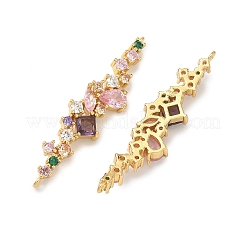 Brass Pave Colorful Cubic Zirconia Flower Links Connector Charms&nbsp;KK-Z139-07G
