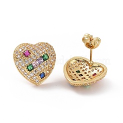 Colorful Cubic Zirconia Heart Stud Earring&nbsp;EJEW-C008-02G