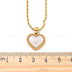 304 Stainless Steel Pave Shell Heart Pendant Rope Chain Necklaces for Women&nbsp;NJEW-Z070-02G