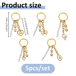 5Pcs Star Bowknot Alloy Enamel & ABS Plastic Imitation Pearl Charm Keychain&nbsp;KEYC-FH00082
