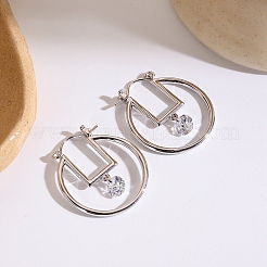 Brass & Clear Cubic Zirconia Hoop Earrings&nbsp;FS-WG3D18D-01