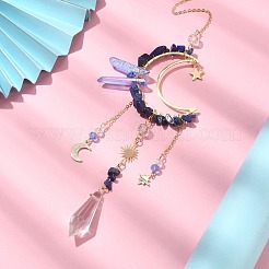 Natural Lapis Lazuli Chips & Brass Moon Pendant Decorations&nbsp;HJEW-TA00066-03